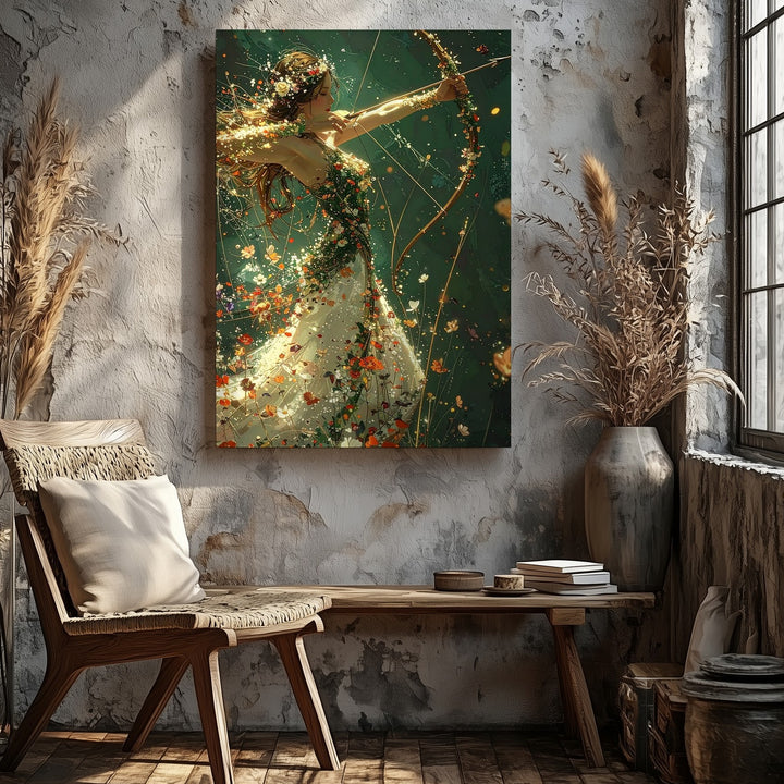 Flower Archer Canvas – Fantasy Woman with Floral Gown and Magic Arrow - Gifitto