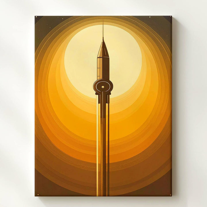 Minimalist Spaceship Ascension Canvas – Orange and Yellow Gradient Space Art - Gifitto