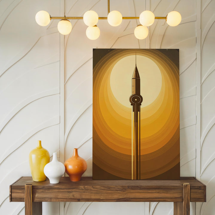 Minimalist Spaceship Ascension Canvas – Orange and Yellow Gradient Space Art - Gifitto