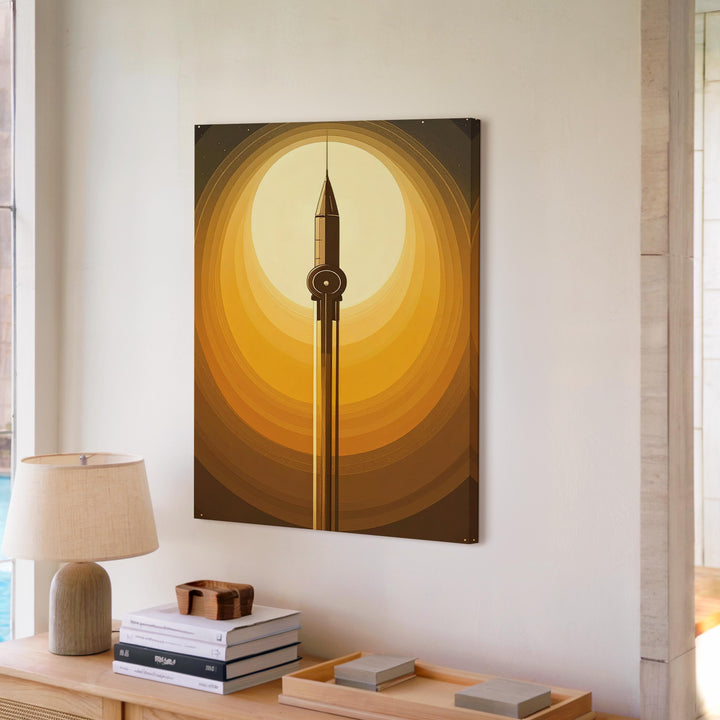Minimalist Spaceship Ascension Canvas – Orange and Yellow Gradient Space Art - Gifitto