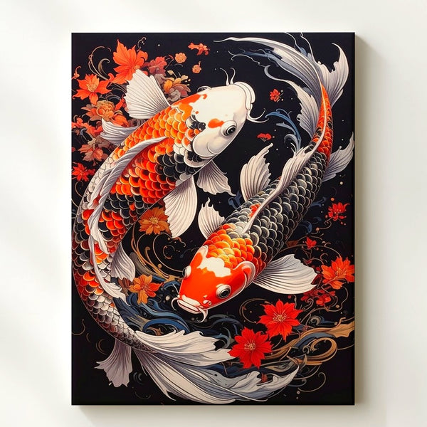 Yin-Yang Koi Fish Canvas – Traditional Japanese Art with a Modern Twist