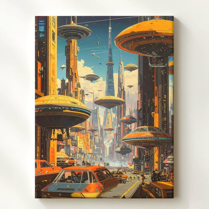 Futuristic Cityscape Canvas – Neon-lit Metropolis with Flying Vehicles - Gifitto