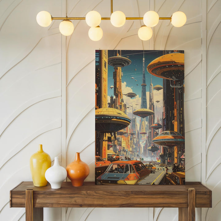 Futuristic Cityscape Canvas – Neon-lit Metropolis with Flying Vehicles - Gifitto