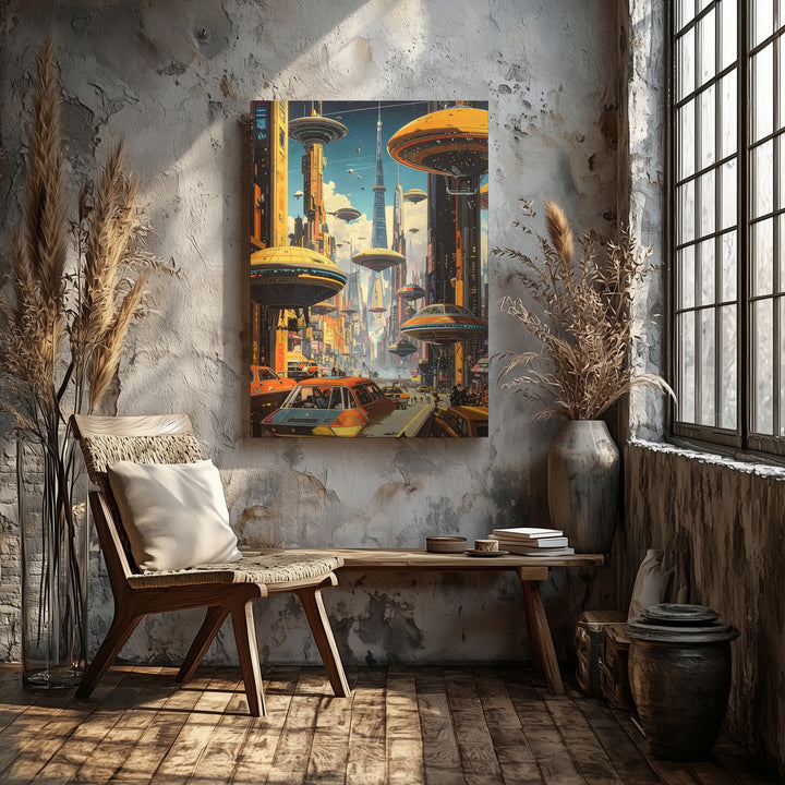 Futuristic Cityscape Canvas – Neon-lit Metropolis with Flying Vehicles - Gifitto