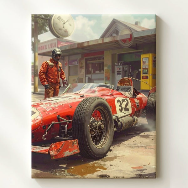 Vintage Red Formula Race Car Canvas – Nostalgic Motorsport Art - Gifitto