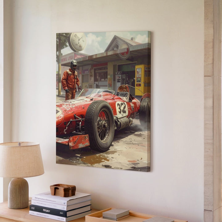 Vintage Red Formula Race Car Canvas – Nostalgic Motorsport Art - Gifitto