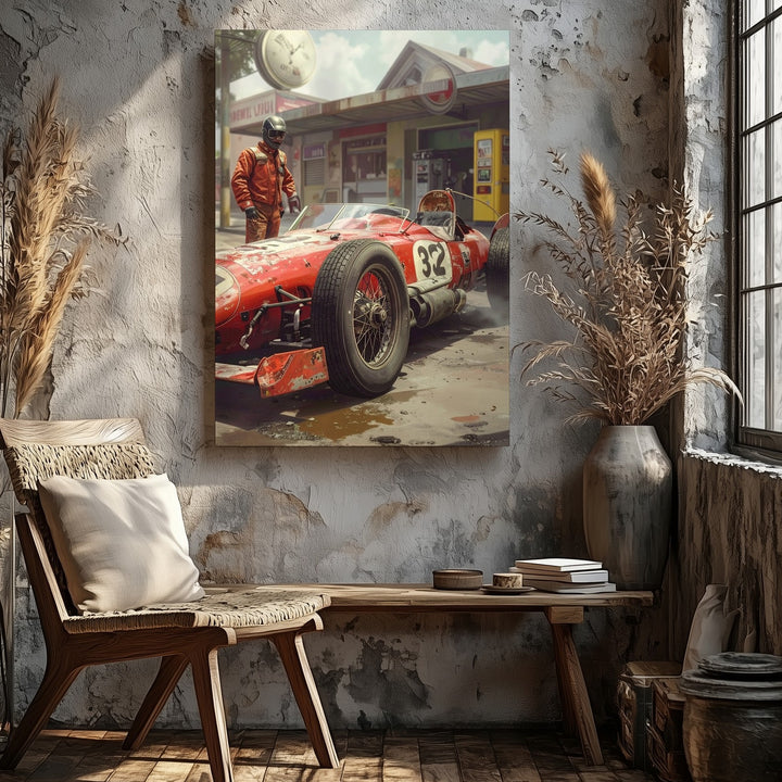 Vintage Red Formula Race Car Canvas – Nostalgic Motorsport Art - Gifitto