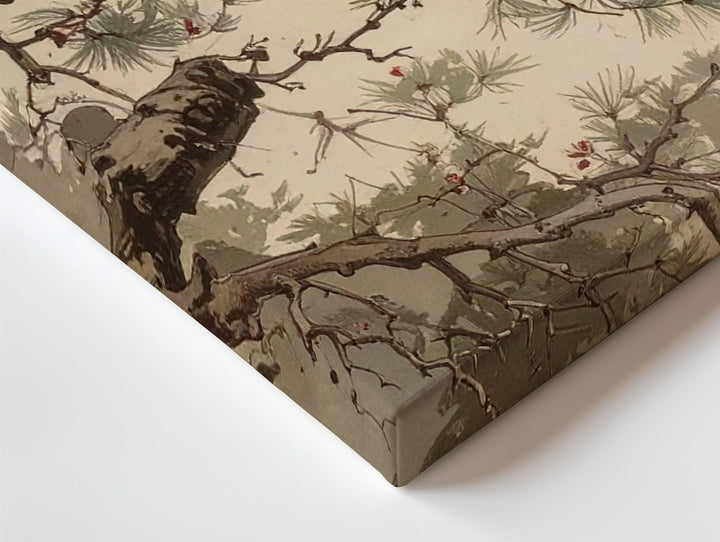 Sparrows on Pine Canvas – Traditional Japanese Ink Nature Art - Gifitto