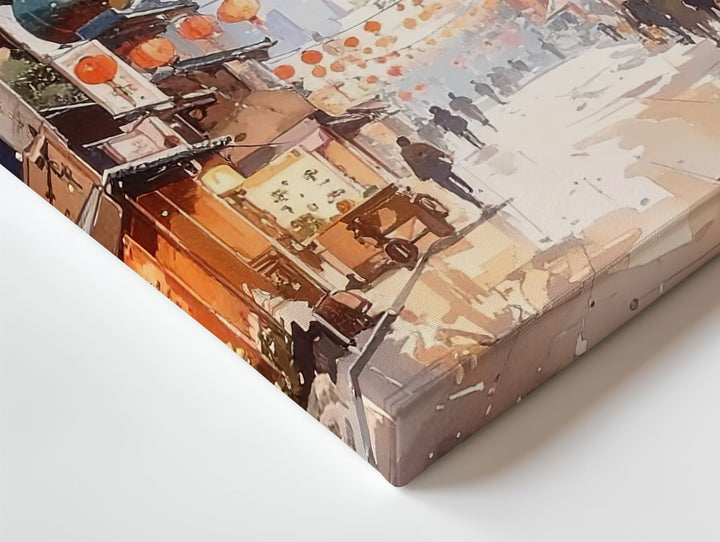 Lantern Street in Bloom Canvas – Watercolor Japanese Festival Scene - Gifitto