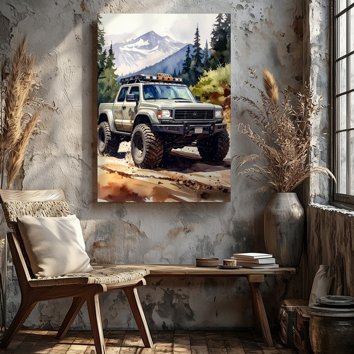 Toyota Tacoma Off-Road Adventure Canvas – Rugged Truck and Mountain Landscape Art - Gifitto