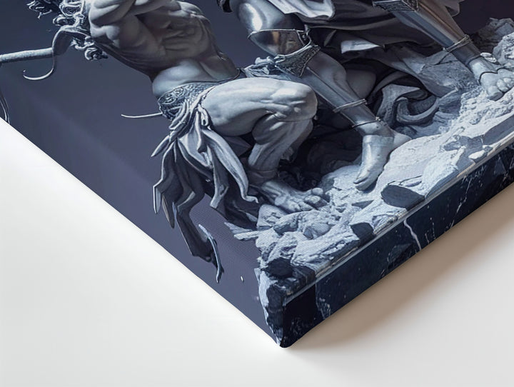 Archangel Michael Defeating Demon Canvas – Divine Justice in Dramatic Sculpture - Gifitto