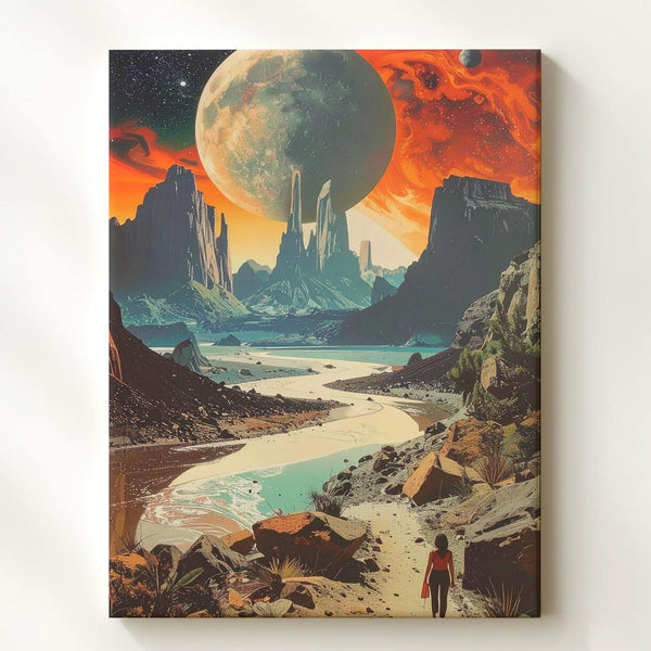Otherworldly Journey Canvas – Surreal Alien Landscape with Floating Planets - Gifitto