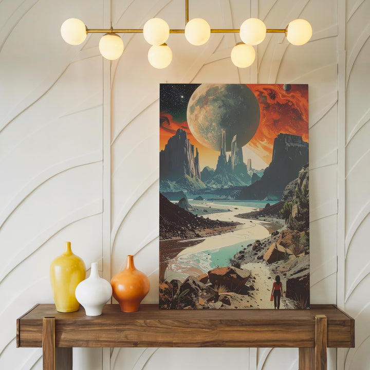 Otherworldly Journey Canvas – Surreal Alien Landscape with Floating Planets - Gifitto