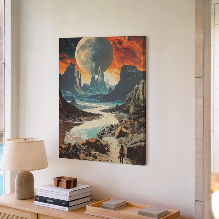 Otherworldly Journey Canvas – Surreal Alien Landscape with Floating Planets - Gifitto