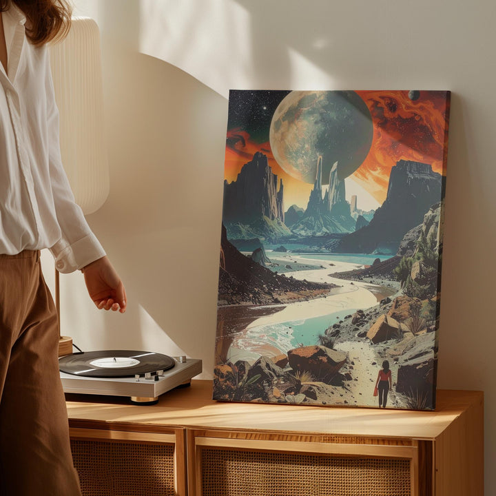 Otherworldly Journey Canvas – Surreal Alien Landscape with Floating Planets - Gifitto