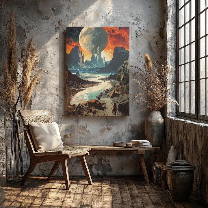 Otherworldly Journey Canvas – Surreal Alien Landscape with Floating Planets - Gifitto