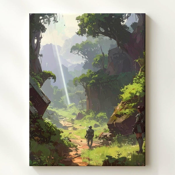 Futuristic Forest Path Canvas – Serenity and Technology in a Lush Green Landscape - Gifitto