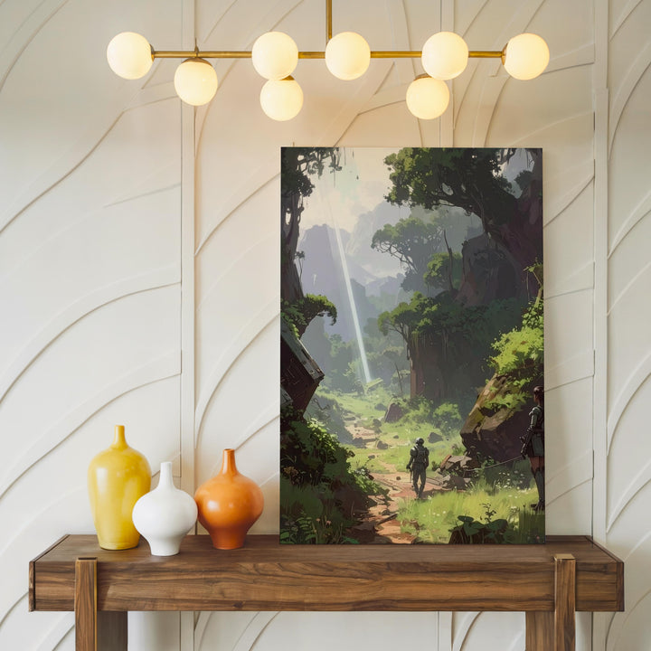 Futuristic Forest Path Canvas – Serenity and Technology in a Lush Green Landscape - Gifitto