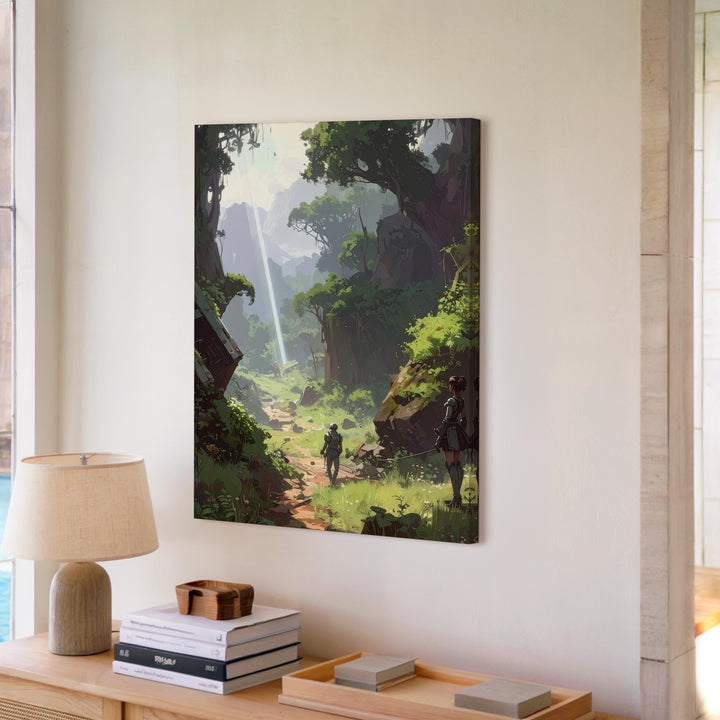 Futuristic Forest Path Canvas – Serenity and Technology in a Lush Green Landscape - Gifitto