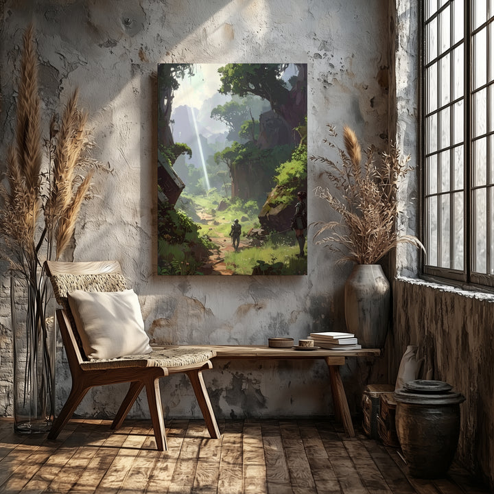 Futuristic Forest Path Canvas – Serenity and Technology in a Lush Green Landscape - Gifitto