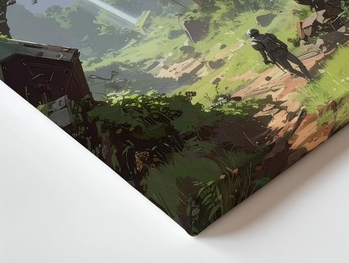Futuristic Forest Path Canvas – Serenity and Technology in a Lush Green Landscape - Gifitto