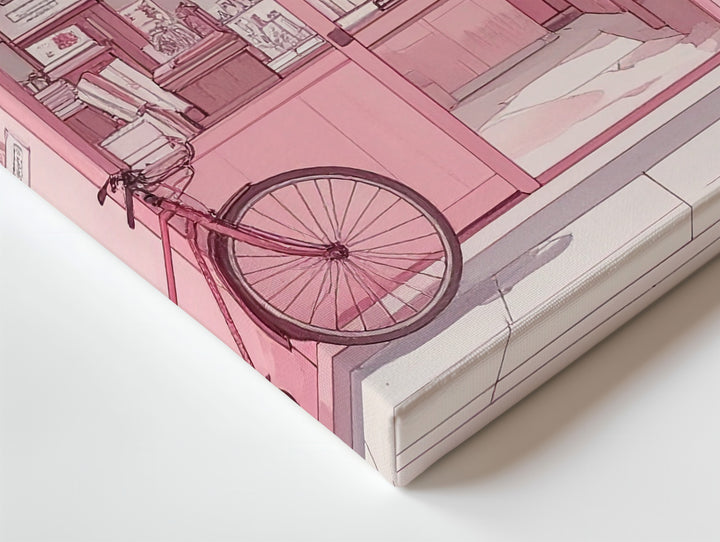 Pink Sketch Japanese Shopfront Canvas – Minimal Line Art with Nostalgic Charm - Gifitto