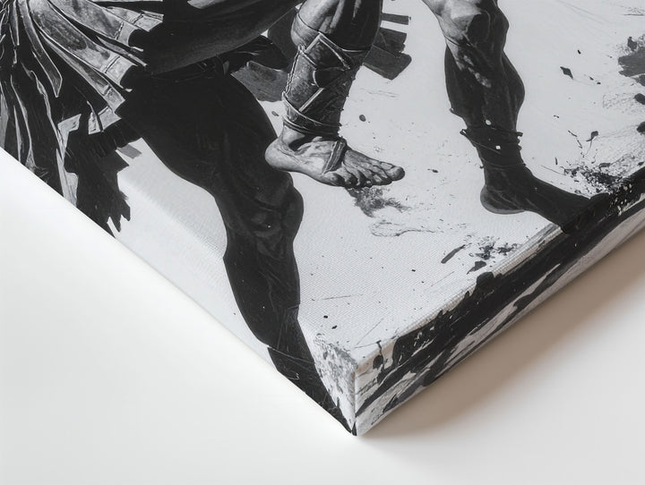 Greco-Roman Warriors Combat Canvas – Black and White Battle Illustration - Gifitto