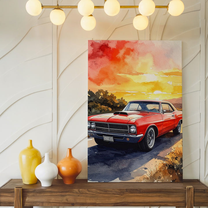 1969 Pontiac GTO Classic Car Canvas – Watercolor American Muscle Art - Gifitto