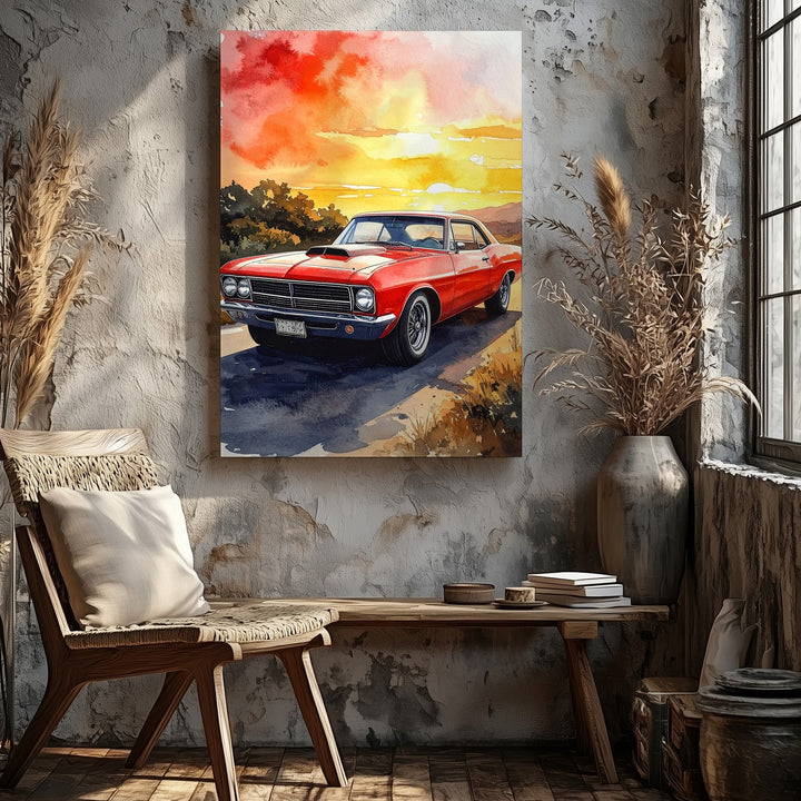 1969 Pontiac GTO Classic Car Canvas – Watercolor American Muscle Art - Gifitto