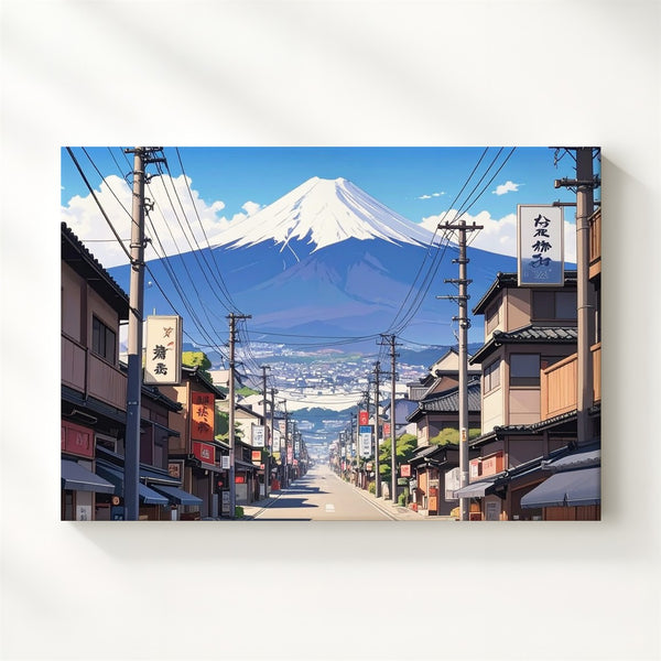 Mount Fuji Street View Canvas – Hyper-Real Japanese Urban Landscape Art - Gifitto