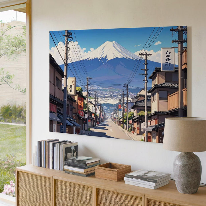 Mount Fuji Street View Canvas – Hyper-Real Japanese Urban Landscape Art - Gifitto
