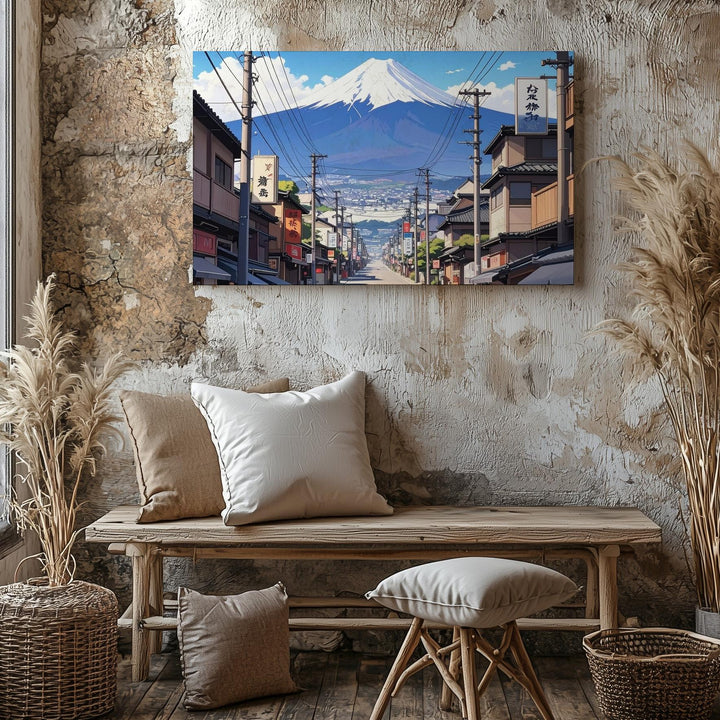 Mount Fuji Street View Canvas – Hyper-Real Japanese Urban Landscape Art - Gifitto