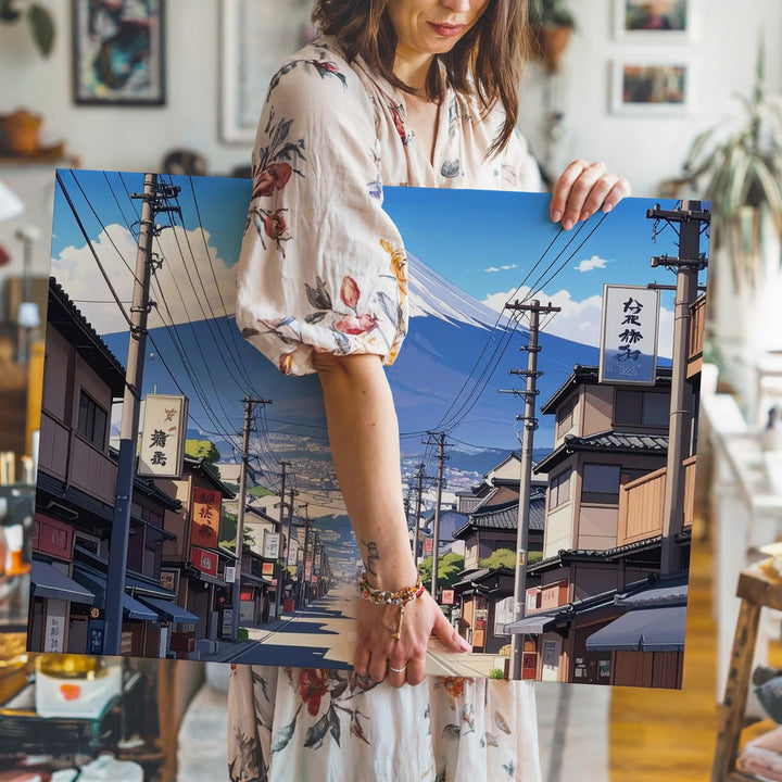Mount Fuji Street View Canvas – Hyper-Real Japanese Urban Landscape Art - Gifitto