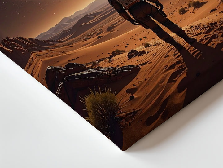 Astronaut on Barren Planet Canvas – Celestial Isolation with Glowing Rings - Gifitto
