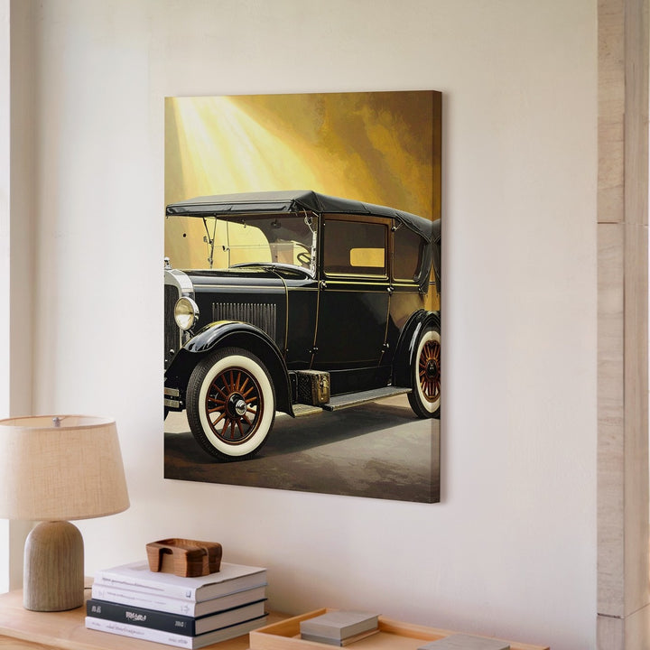 Vintage Ford Model A Canvas – Classic Black and Beige Car Art - Gifitto
