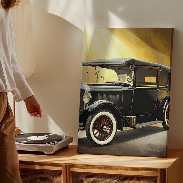 Vintage Ford Model A Canvas – Classic Black and Beige Car Art - Gifitto