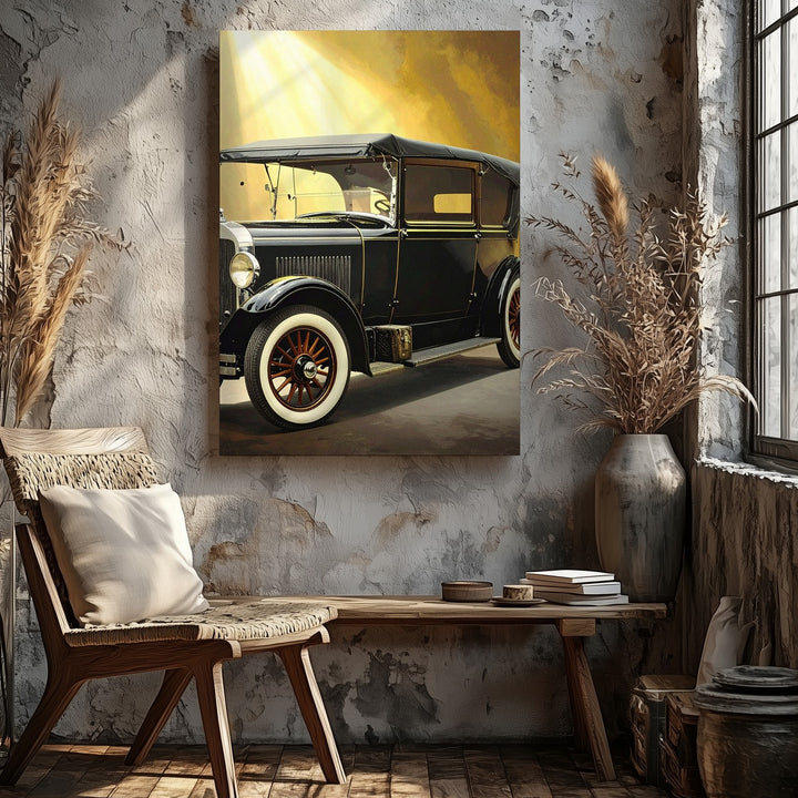 Vintage Ford Model A Canvas – Classic Black and Beige Car Art - Gifitto