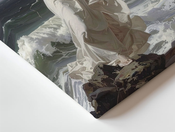 Elemental Grace Canvas – Woman on Rocky Coastline with Stormy Waves - Gifitto