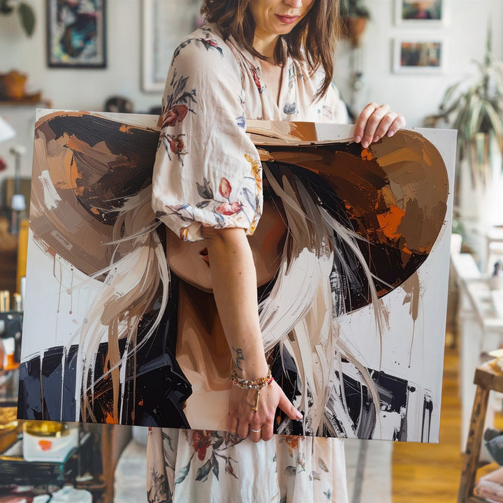 Abstract Western Woman Canvas – Bold Portrait in Cowboy Hat & Expressive Brushstrokes - Gifitto