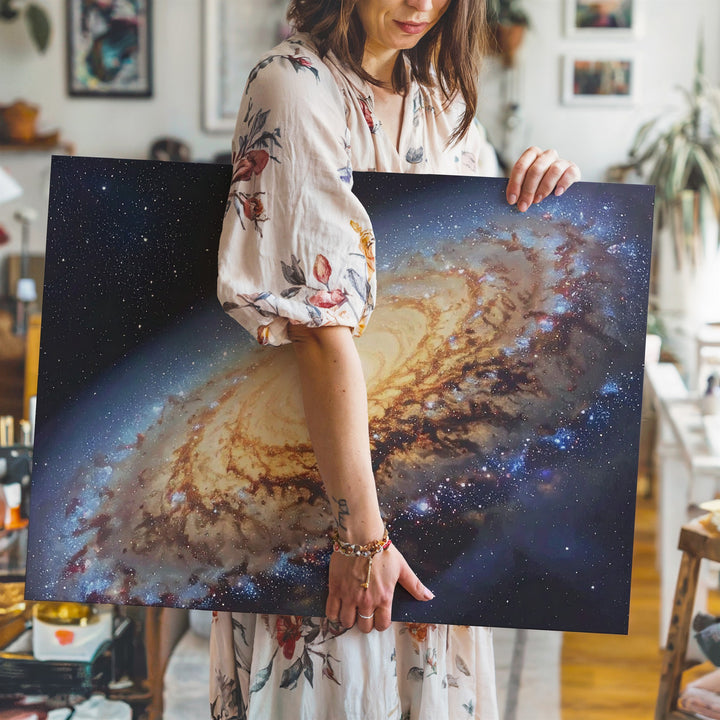 Golden Core Galaxy Canvas – Close-Up Spiral View with Dust & Starlight - Gifitto