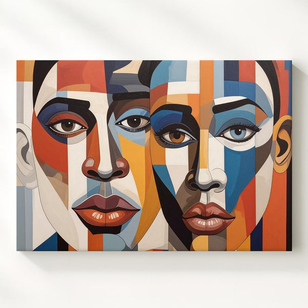 Unity in Duality Canvas – Abstract Portrait Art with Geometric Faces - Gifitto