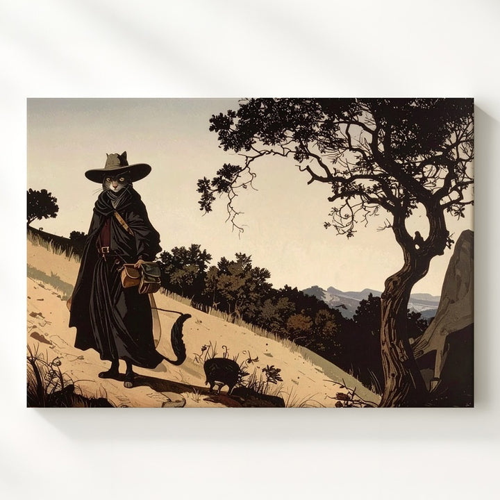 Mystical Wandering Cat Canvas – Feline Sage on Epic Journey - Gifitto