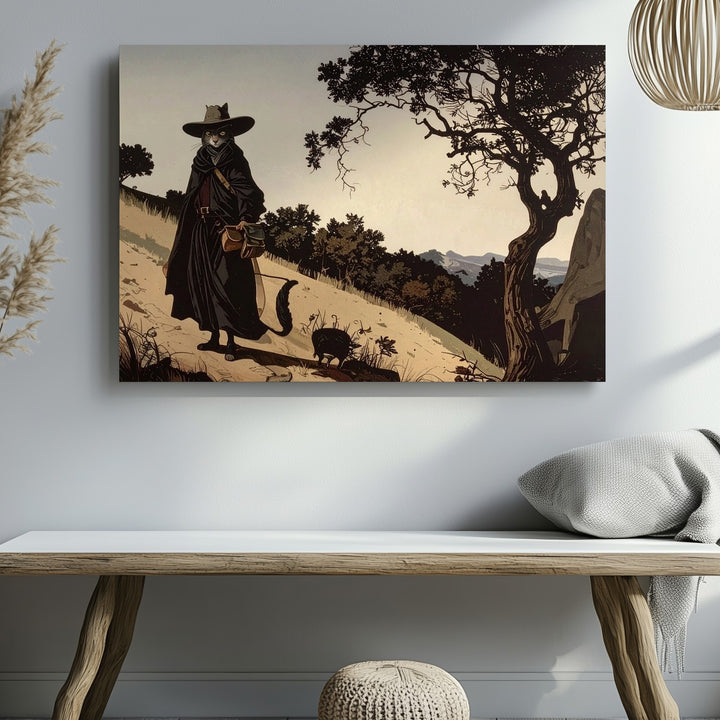 Mystical Wandering Cat Canvas – Feline Sage on Epic Journey - Gifitto