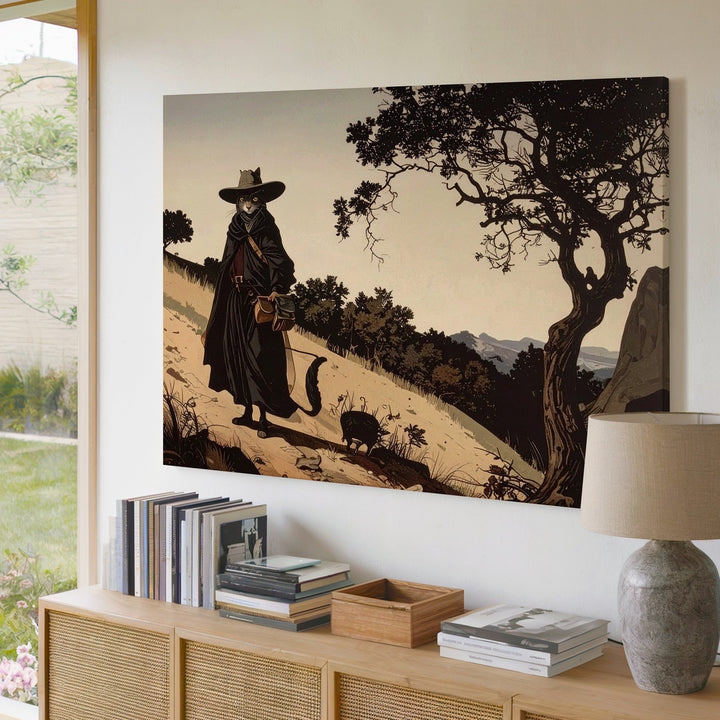 Mystical Wandering Cat Canvas – Feline Sage on Epic Journey - Gifitto