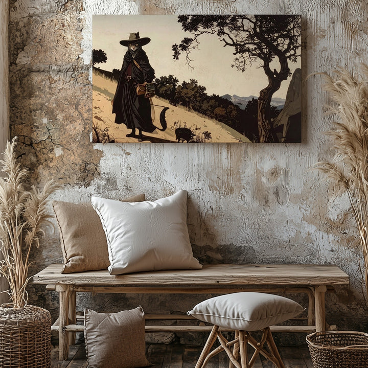 Mystical Wandering Cat Canvas – Feline Sage on Epic Journey - Gifitto