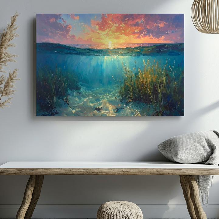 Sunset Mirror Canvas – Panoramic Ocean View Above and Below - Gifitto