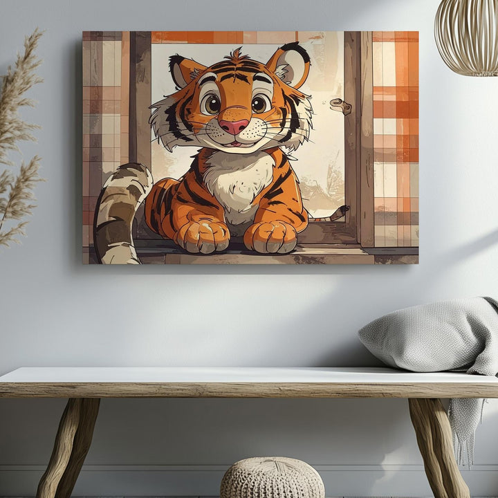 Playful Tigger Character Canvas – Vintage Nursery Wall Art - Gifitto