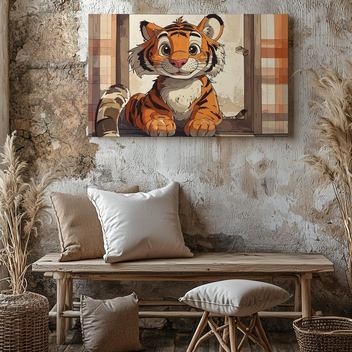 Playful Tigger Character Canvas – Vintage Nursery Wall Art - Gifitto