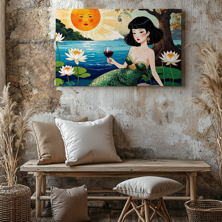 Lily Pond Mermaid Canvas – Whimsical Folk Art Fantasy Wall Decor - Gifitto