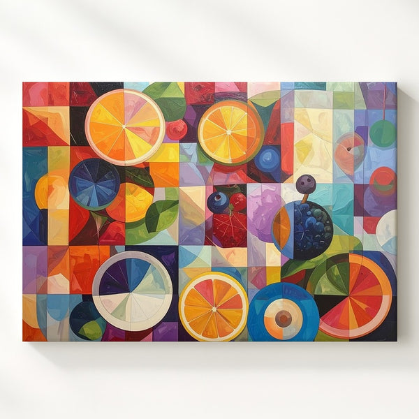 Geometric Fruit Harmony Canvas – Mid-Century Abstract with Citrus Motifs - Gifitto
